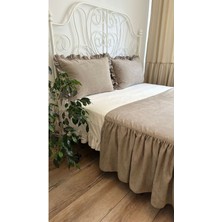 Miya 3’lü Vintage Fırfırlı Vizon Yatak Runner Çift Kişilik