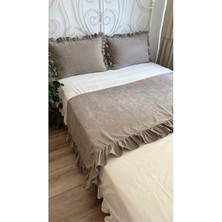 Vizon Fırfırlı Yatak Runner Kırlent Seti Yatak Şalı Yatak Örtüsü Set Çift Kişilik