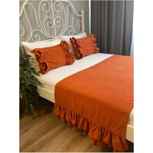 Çiftkat Fırfırlı Kiremit Yatak Runner ve Iç Dolgulu Kırlent