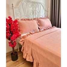 Fırfırlı Pudra Pembe Yatak Örtüsü Seti Tek Kişilik