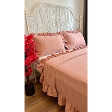 Fırfırlı Pudra Pembe Yatak Örtüsü Seti Tek Kişilik