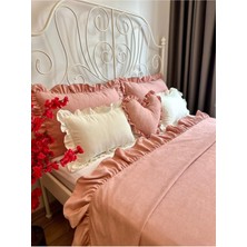 Fırfırlı Pudra Pembe Yatak Örtüsü Seti Tek Kişilik