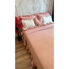 Fırfırlı Pudra Pembe Yatak Örtüsü Seti Tek Kişilik