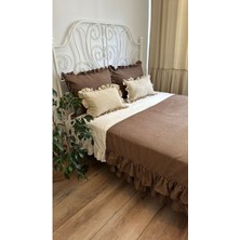 Kahverengi Rengi Çift Kat Fırfırlı Yatak Runner Seti Çift Kişilik