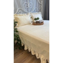 Vintege Ekru Fırfırlı Yatak Örtüsü Tek Kişilik