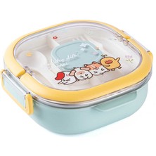 024-01-TEDEMEI Mavi Paslanmaz Çelik 3 Bölmeli Çatal ve Kaşıklı Yemek Taşıma Kabı 700ML