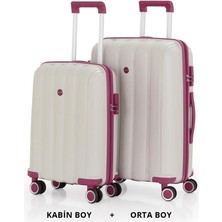 Mçs Bavul Orta ve Kabin 2li Set Kırılmaz Silikon Valiz V305 Kemik/mürdüm