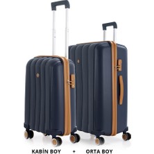 Mçs Bavul Orta ve Kabin 2li Set Kırılmaz Silikon Valiz V305 Laci/hardal