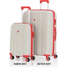 Mçs Bavul Büyük ve Kabin 2li Set Kırılmaz Silikon Valiz V305 Kemik/mercan