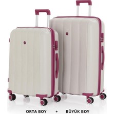 Mçs Bavul Büyük ve Orta 2li Set Kırılmaz Silikon Valiz V305 Kemik/mürdüm