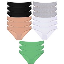 15 Adet Süper Eko Set Likralı Kadın Slip Külot Siyah Ten Gri Beyaz Yeşil