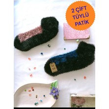 NF ND ENEFENDİ 2 Çift Tüylü Kışlık Termal Patik Dikişsiz Çorap Gülkurusu Lacivert Erkek Kadın Ev-Parti Çorabı 36-41