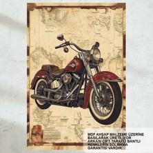 Klasik Nostaljik Motor Dünya Haritası Gezgin Vintage Tarz Retro Ahşap Poster Tablo