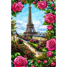 Aden Dekoratif Manzara Eyfel Kulesi ve Çiçekler Kanvas Tablo