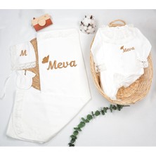 %100 Pamuk Organik Dantelli Tulum 4'lü Hastane Çıkış Seti (Kişiye