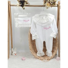Yeni Doğan %100 Pamuk Dantelli Hastene Çıkış Tulum Seti (Kişiye Ö