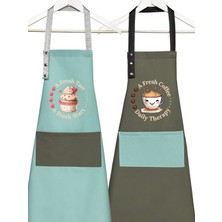 Kumaş Mutfak Önlüğü Seti 2'li Leke Tutmaz Su Itici %65 Pamuk %35 Polyester Cupcake & Coffee Şef Önlük