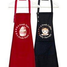 Kumaş Mutfak Önlüğü Seti 2'li Leke Tutmaz Su Itici %65 Pamuk %35 Polyester Cupcake & Coffee Şef Önlük