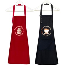 Kumaş Mutfak Önlüğü Seti 2'li Leke Tutmaz Su Itici %65 Pamuk %35 Polyester Cupcake & Coffee Şef Önlük