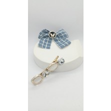 Fiyonklu ve Taşlı Pens Toka Seti (Mavi)