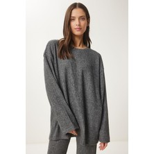 Kadın Rahat Fitilli Örme Bluz Pantolon Takım
