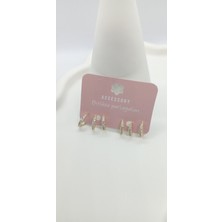 Gold Renk Taşlı Üçlü Görünüm Küpe