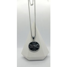Silver Renk Pusula Çelik Kolye ( 60 cm )
