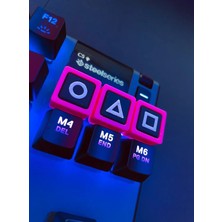 3’lü Squid Game Klavye Tuş Takımı – Mekanik Klavyelere Uyumlu Renkli Keycap Seti – Pembe Kenarlı