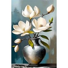 Aden Dekoratif Beyaz Çiçek Vazoda Kanvas Tablo