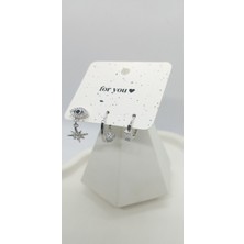 Silver Renk Taş Detaylı Küpe Seti