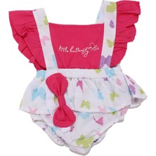 Kız Bebek Fuşya Beyaz Renkli Kelebekli Zıbınlı Salopet Takım - 1015962