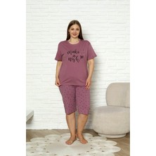 Nisanca %100 Pamuk  Büyük Beden Kısa Kol Kapri Kadın Pijama Takımı