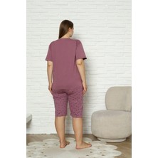 Nisanca %100 Pamuk  Büyük Beden Kısa Kol Kapri Kadın Pijama Takımı