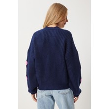 Kalp Motifli Oversize Triko Hırka
