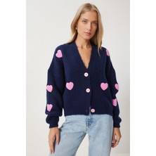 Kalp Motifli Oversize Triko Hırka