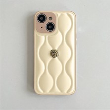 Apple iPhone 14 Uyumlu Kılıf Zebana Camellia Deri Kılıf Bej