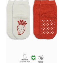 Bistyle Meyve Figürlü Kaymaz Soket Çorap 2'li BS10105 Kırmızı Ekru