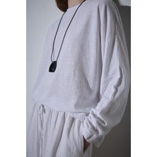 Beyaz Ole Oversize Keten Bluz