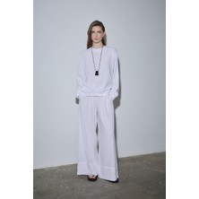 Beyaz Ole Oversize Keten Bluz
