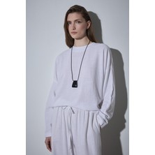 Beyaz Ole Oversize Keten Bluz