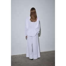 Beyaz Ole Oversize Keten Bluz