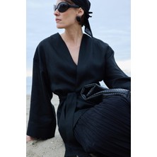 Siyah %100 Keten Eleni Kimono