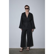 Siyah %100 Keten Eleni Kimono