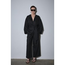 Siyah %100 Keten Eleni Kimono