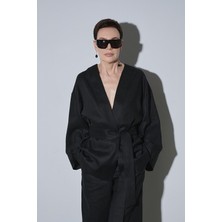Siyah %100 Keten Eleni Kimono