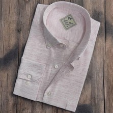 Linen Keten Klasik Uzun Kollu Ekru Erkek Gömlek (Regular Kalıp)