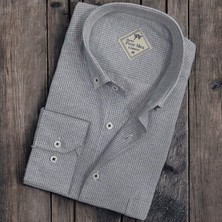 Linen Keten Hafif Kumaş Uzun Kollu Gri Erkek Gömlek (Regular Kalıp)