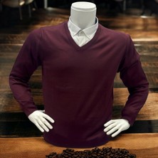 Eren Style Uzun Kollu Bordo V Yaka Kazak