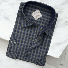 Linen Keten 2 Cepli Kısa Kollu Yeşil Baba Gömleği (Regular Kalıp)