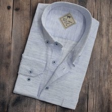 Linen Keten Hafif Kumaş Uzun Kollu Mavi Erkek Gömlek (Regular Kalıp)